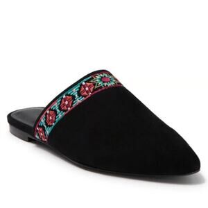 NWT Johnny Was Suede Black Embroidered Slip On Mules Size 6